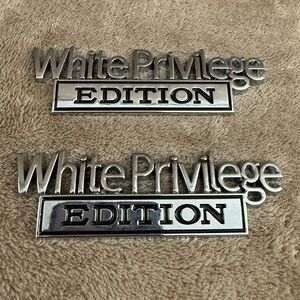 Chrome White Privilege Edition Metal Badge Emblem Car Sticker Decal ~ 2 Pack